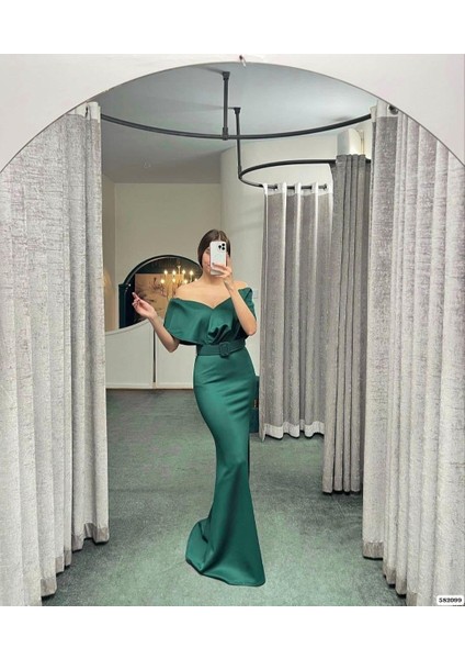Scuba Kemerli Balık Abiye Elbise 582099 Zümrüt