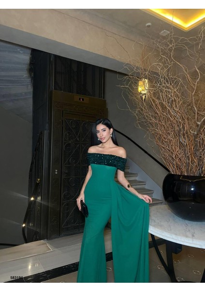 Scuba Krep Elbise Zumrut 583194