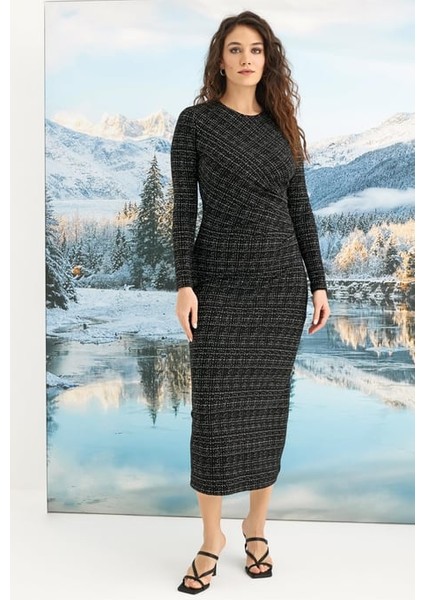 Monamise Desenli Uzun Kollu Elbise indirimleri