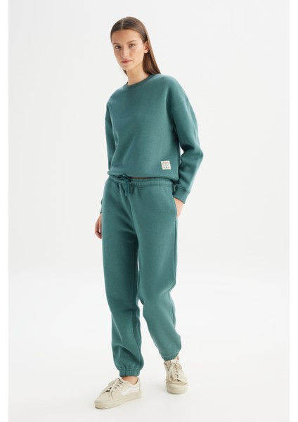 Regular Fit Normal Kesim Ribanalı Paça Yeşil Jogger Sweatpant