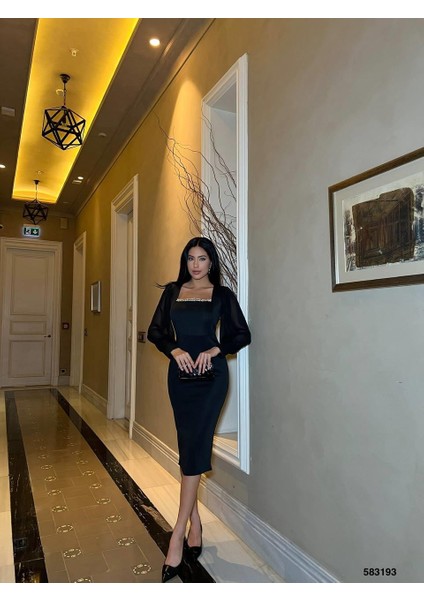 Skuba Kumaş Elbise Siyah 583193