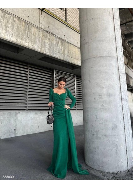 Simli Kol Detay Abiye 583039 Zumrut fiyatları