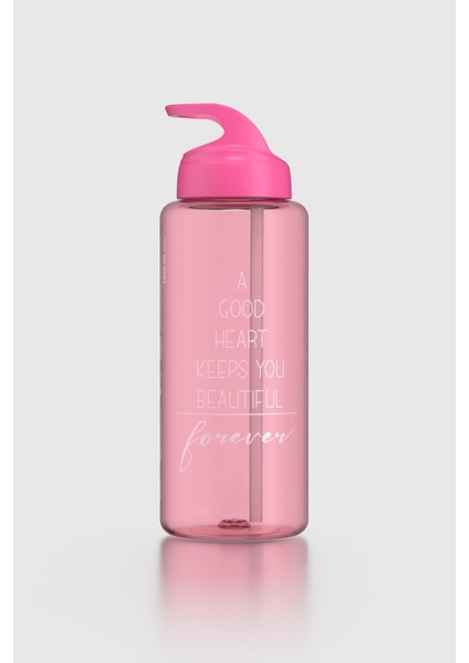 Moly Yazı Desenli 1000 ml Pipetli Tritan Matara 912139 Fuşya