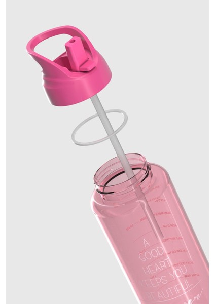 Moly Yazı Desenli 1000 ml Pipetli Tritan Matara 912139 Fuşya fırsatları