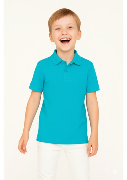 Çocuk Polo Yaka Tişört | Turkuaz | %100 Pamuk | Unisex | Okul & Günlük Kullanım indirimleri