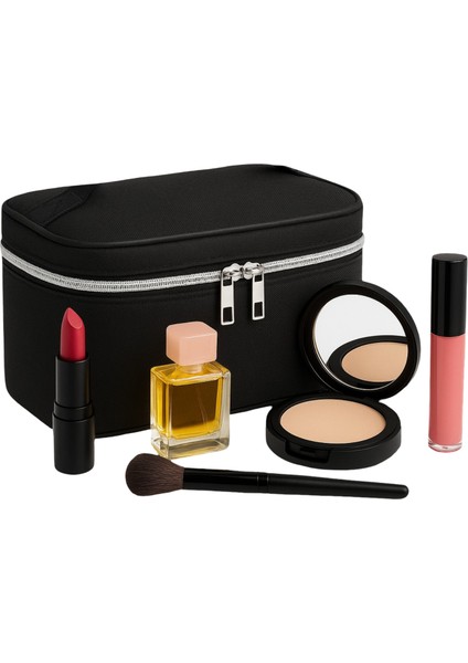 Captain Seyahat Makyaj Organizeri Çok Fonksiyonlu Kozmetik Çantası Kumaş - 200 Siyah