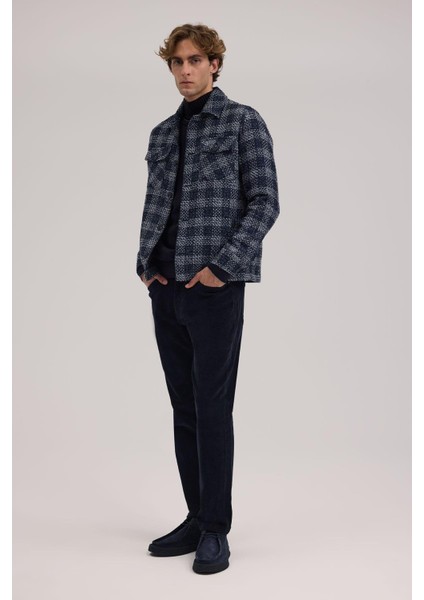 Lacivert Comfort Fit Ekoseli Gömlek Yaka Mont fiyatları