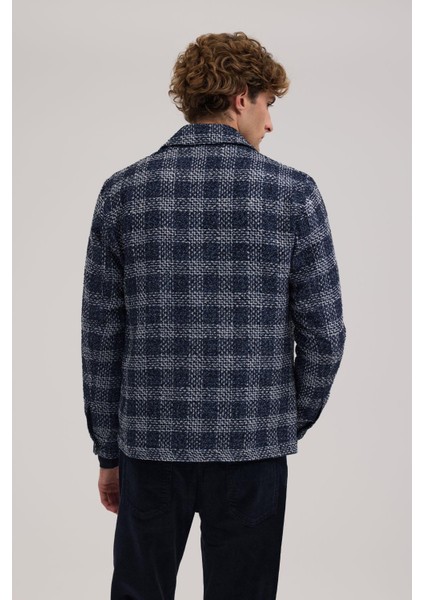 Lacivert Comfort Fit Ekoseli Gömlek Yaka Mont fırsatları