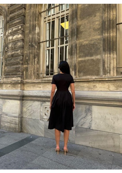 Kruvaze Yaka Midi Kloş Elbise 582932 Siyah modelleri