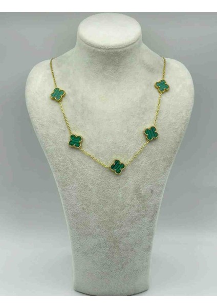 Gold Yeşil Yonca Model Kadın Çelik Kolye