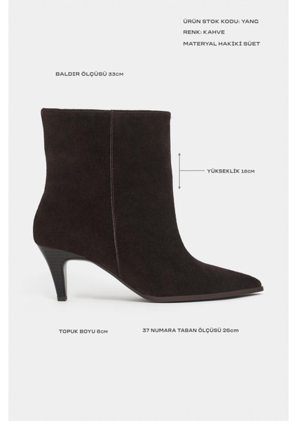 Yang Kahve Hakiki Süet Kitten Topuk Sivri Burun Kadın Bootie modelleri
