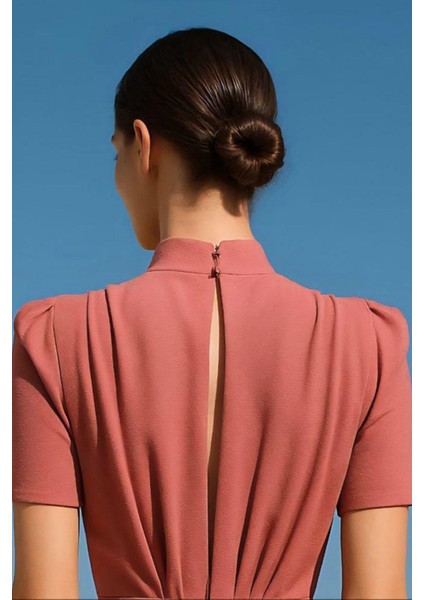 Sırt Pencereli Yırtmaçlı Yarım Kol Abiye Elbise Gülkurusu 582993 fiyatları