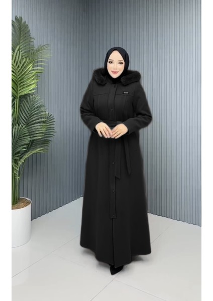 Büküm Kadın Büyük Beden Kapüşonlu Genç Kaşmir Kaşe Manto