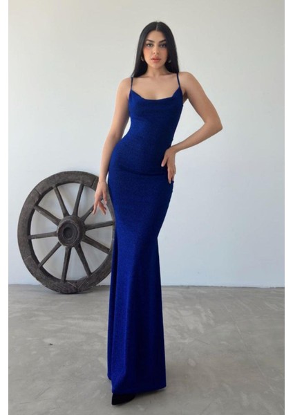 Askılı Sırt Kare Yaka Flower Kumaş Elbise Saks 582926 modelleri