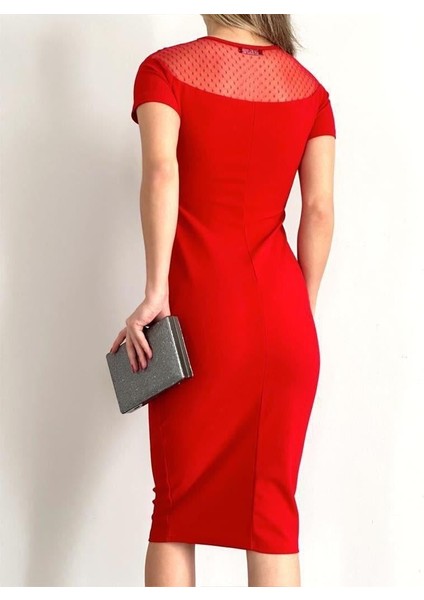 Scuba Krep Kumaş Elbise Kırmızı 582474 indirimleri