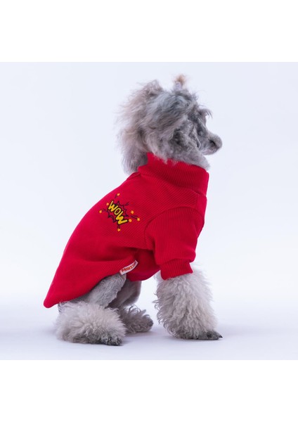 Kırmızı Wow Nakışlı Esnek Kedi Köpek Sweat- Kedi Köpek Kıyafeti fırsatları