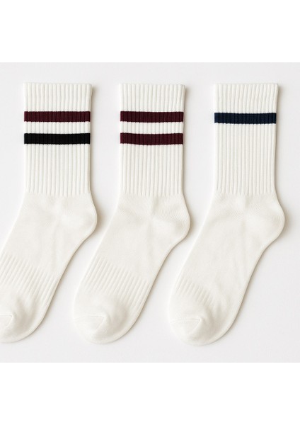Plus Scorpion 3’lü Çizgili Beyaz Spor Çorap Seti – Nefes Alabilir, Dikişsiz ve Esnek Unisex Model (40–44 Numara)