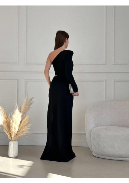 Tek Omuz Yırtmaçlı ve Bel Dekolteli Uzun Abiye Elbise 582794 Siyah modelleri