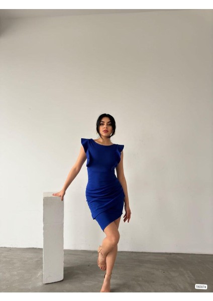 Fırfırlı Sırt Bağlamalı Krep Elbise 582074 Saks