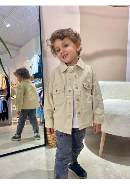 ​​​​​​​çocuk Denim Ceket – Düğmeli, Rahat Kesim, Bej