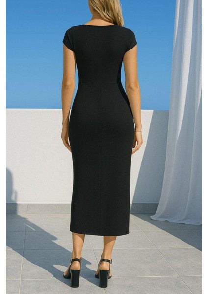 Kemer Detaylı Sandy Kumaş Kısa Kol Elbise Siyah 583250 fiyatları