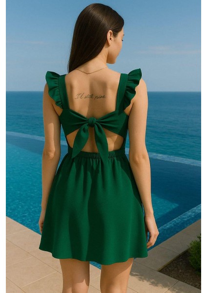 Krep Kumaş Sırt Dekolteli Mini Elbise Abiye Elbise Mezuniyet Elbisesi 581389 Zümrüt fiyatları