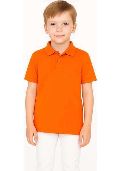 Çocuk Polo Yaka Tişört | Turuncu | %100 Pamuk | Unisex | Okul & Günlük Kullanım