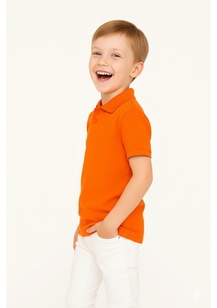 Çocuk Polo Yaka Tişört | Turuncu | %100 Pamuk | Unisex | Okul & Günlük Kullanım fırsatları