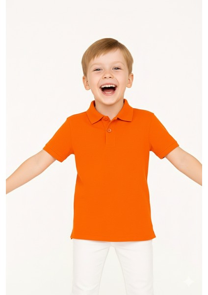 Çocuk Polo Yaka Tişört | Turuncu | %100 Pamuk | Unisex | Okul & Günlük Kullanım indirimleri
