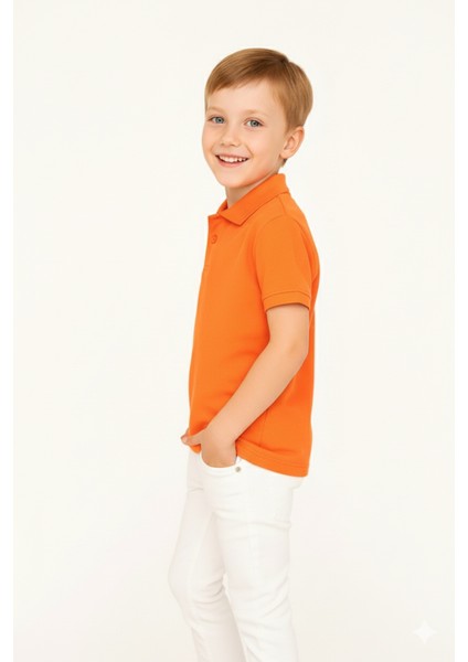 Çocuk Polo Yaka Tişört | Turuncu | %100 Pamuk | Unisex | Okul & Günlük Kullanım