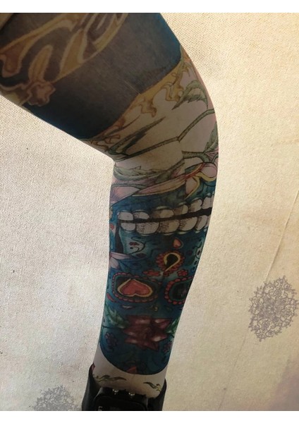 Çift Kol Giyilebilir Dövme Kuru Kafa Desenler Tattoo Sleeve
