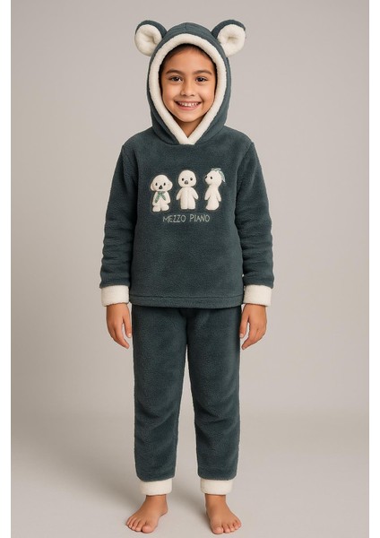 Kız Çocuk Polar Welsoft Pijama Takımı – Soğuk Günler Için Sıcak Tutucu Yumuşak Kumaş 42583 Yeşil