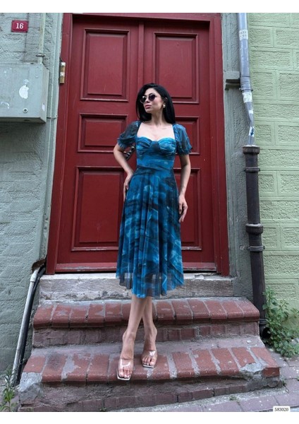 Desenli Tül Elbise 583020 Saks modelleri