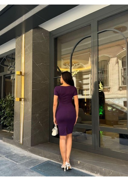 Kare Yaka Mini Basıc Elbise 582996 Mor fiyatları