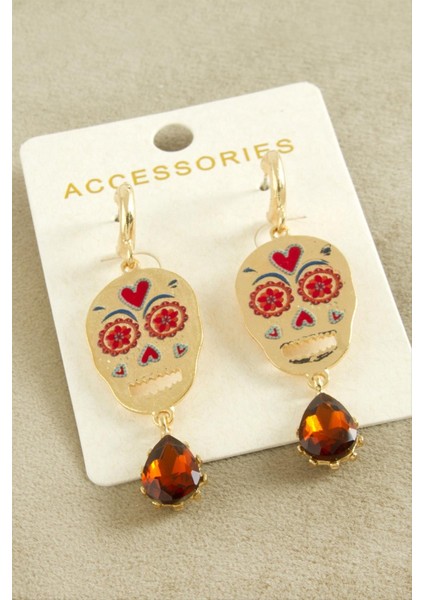 Wizard Taşlı Kuru Kafa Zr Model Küpe-Sarı fiyatları