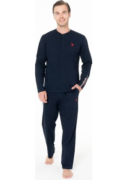 Erkek Düğmeli Yaka Uzun Kollu Pijama Takımı S26959 Cepli