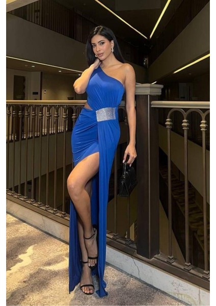 Tek Omuz Detaylı Sandy Kumaş Elbise 583181 Saks