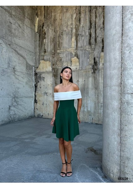 Esnek Krep Kumaş Degaje Yaka Abiye Mini Elbise 583238 Zümrüt