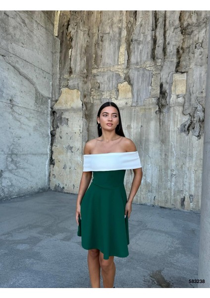 Esnek Krep Kumaş Degaje Yaka Abiye Mini Elbise 583238 Zümrüt fiyatları