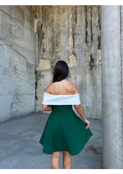 Esnek Krep Kumaş Degaje Yaka Abiye Mini Elbise 583238 Zümrüt fırsatları