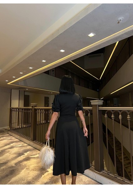 Siyah Karpuz Kollu Midi Boy Elbise 583151 fırsatları