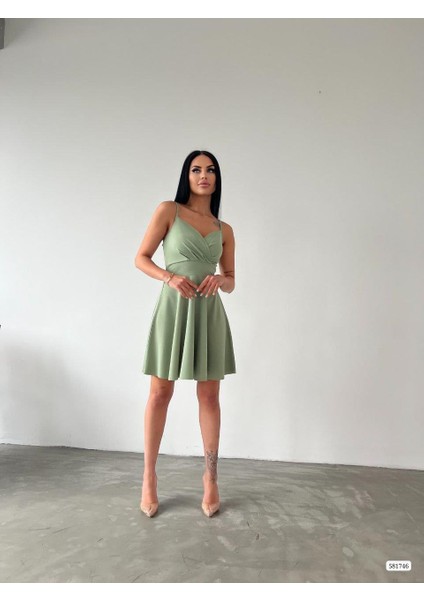 Krep Kumaş Ince Askılı Kloş Elbise 581746 Mint