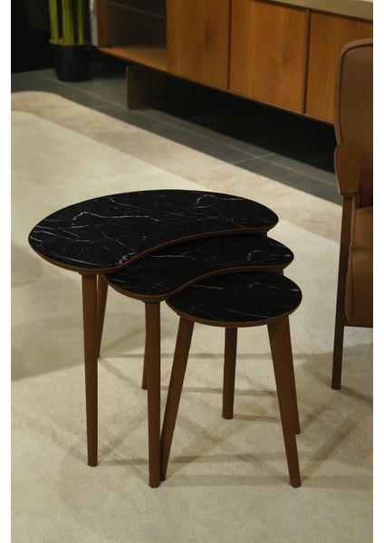 Berlin 3'lü Zigon Sehpa %100 Mdf Siyah Mermer