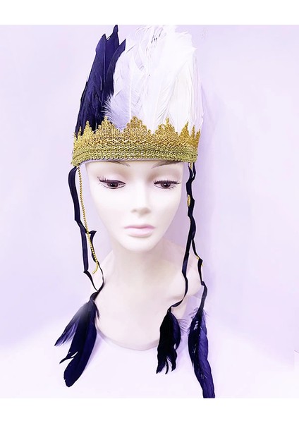 Siyah Beyaz Renk Tüylü Kızılderili Başlığı | Taraftar Başlığı fiyatları