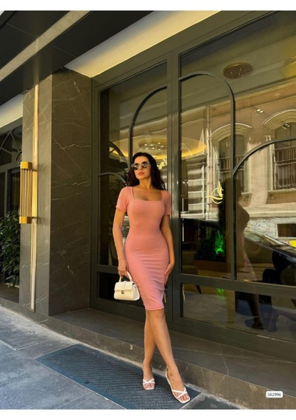 Kare Yaka Mini Basıc Elbise 582996 Gülkurusu fırsatları