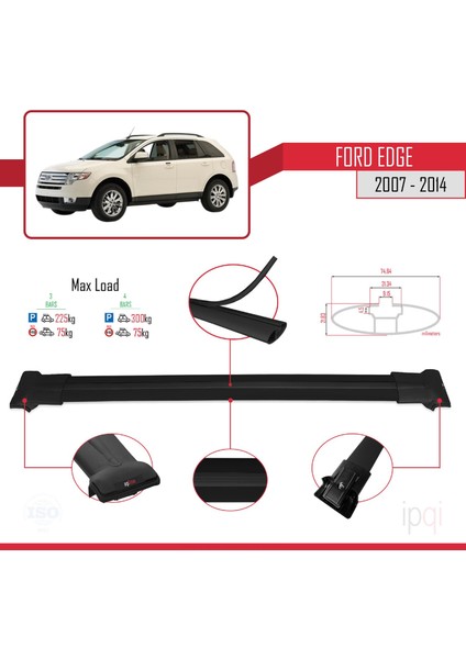 Ford Edge 2007-2014 Arası ile Uyumlu Fly Model Ara Atkı Tavan Barı Siyah 3 Adet modelleri