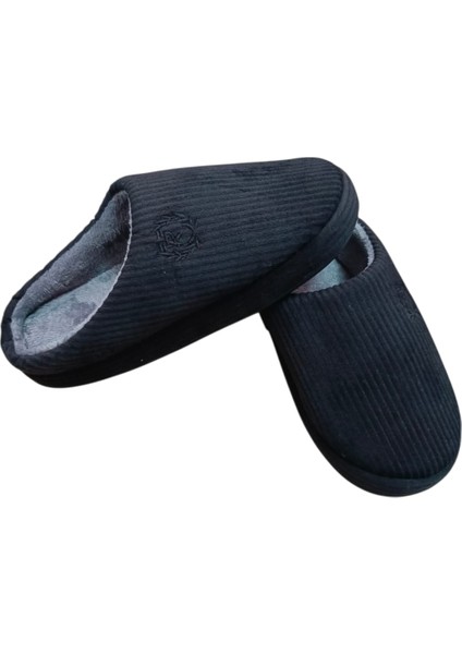 Erkek Ev Terliği Siyah Gri Kışlık Terlik