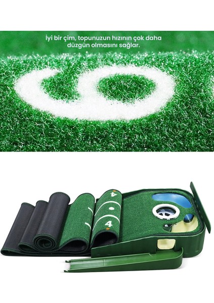 Golf Putting Mat – Top Geri Dönüş Mekanizmalı Profesyonel Golf Antrenman Halısı | 2 Hızlı Çim Yüzey, Ev ve Ofis Kullanımına Uygun modelleri