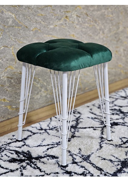 Kare Beyaz Boyalı Telli Ayaklı Tabure - Oturak - Bar Taburesi - Ayaklı Tabure Yeşil Renk 33 x 48 Boyut/ebat