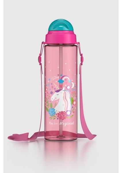 Migo Desenli 630 ml Askılı Pipetli Tritan Çocuk Matara 912143 Pembe